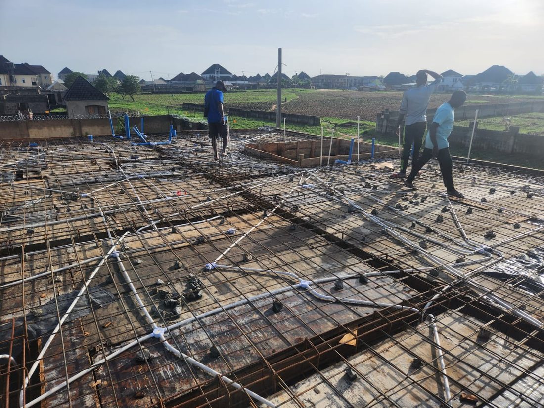 Reinforcement and slab casting on a residential development site, Abuja